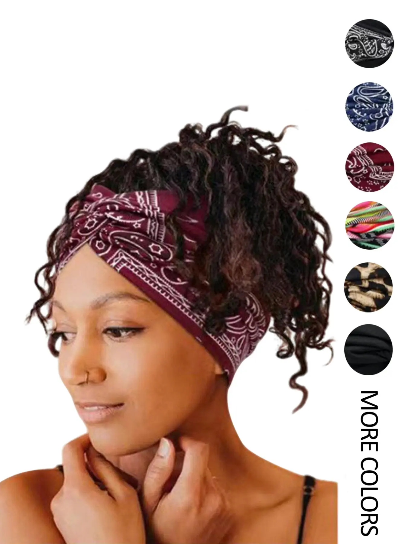 Women Headband African Style Wide Hair Wrap Extra Scarf Headband for Yoga Running Sweat Absorbent Sports Exercise Elastic Hairband Sweat Absorbing Headband