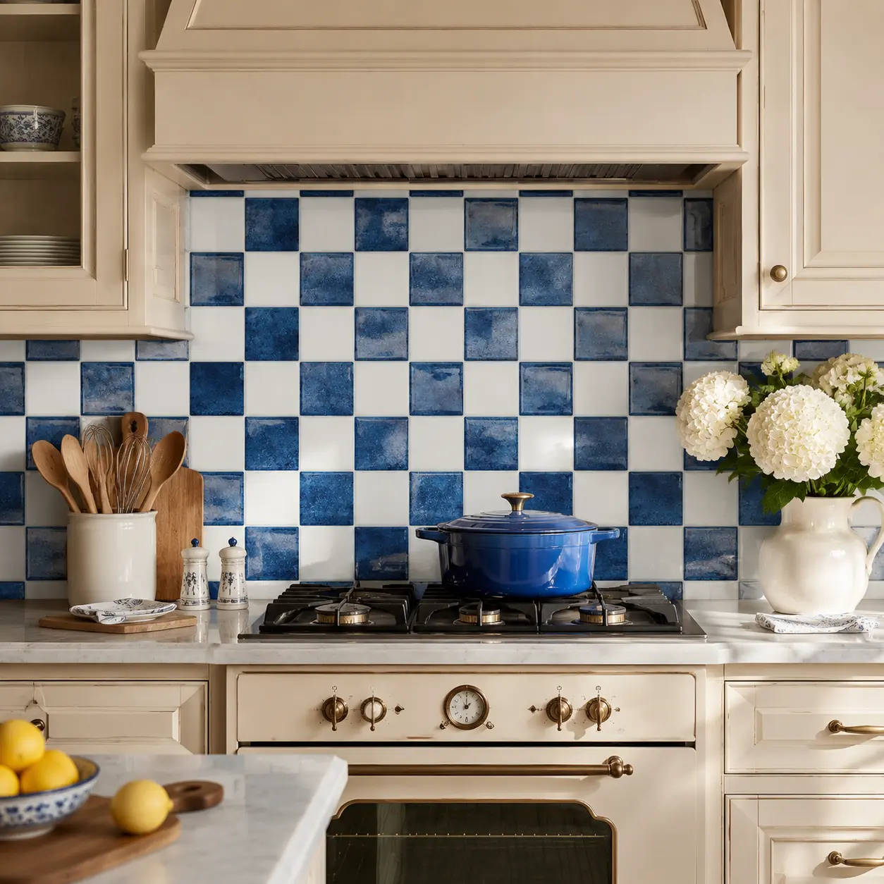 MOONFUN 10-Pcs Peel & Stick Decorative Wall Tiles, 9in x 9in 3D Glossy Resin Blue White Checkered Butterfly Hollow Sheets, Renter-Friendly Removable Vinyl Backsplash, Waterproof Oil-Proof for Kitchen Countertops, Farmhouse Home Decor, Peel And Stick Backs