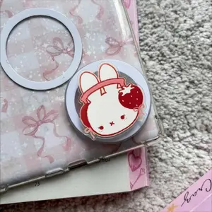 Strawberry Headphone Bunny Phone Grip, Cute Kawaii Kindle Grip sticky Compact Holder Stand pop socket Detachable Magnetic
