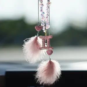 Zodiac Bling Car Hanging Ornament, Crystal Constellation Pendant, Rearview Mirror Decoration for Women, Stylish Auto Accessory, Car Interior Decoration