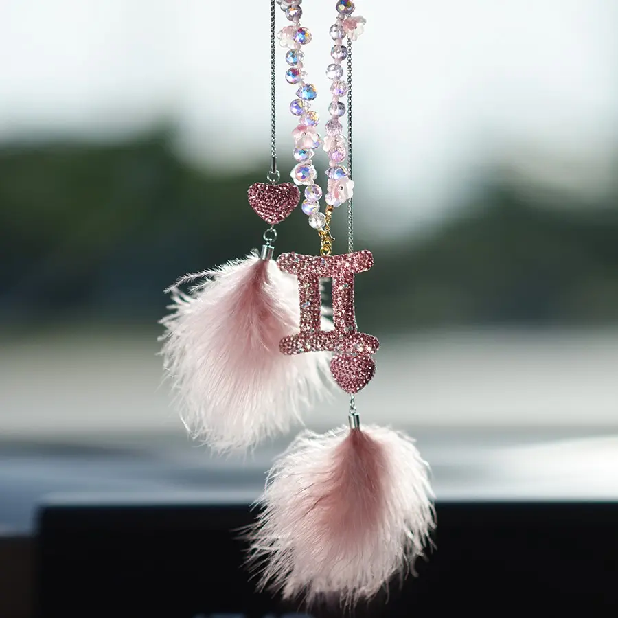 Zodiac Bling Car Hanging Ornament, Crystal Constellation Pendant, Rearview Mirror Decoration for Women, Stylish Auto Accessory, Car Interior Decoration, Car Ornaments