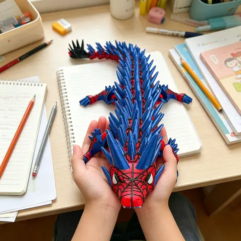 Upgraded Reinforced Spider-Themed 3D Printed Dragon Statue (15.5 in) - Smooth Claw Artwork, Home Decor Room Accessories for Desk, Independence Day Celebrations