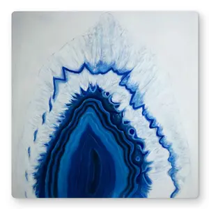 212 MAIN Blue Contemporary Aluminium Metal Print - 16x16 in. Nature-Inspired Agate Geode Slice Wall Art, Vibrant Modern Home Decoration for Room Accent