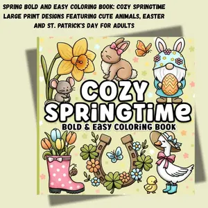 Spring Bold and Easy Coloring Book: Cozy Springtime Large Print Designs Featuring Cute Animals, Easter and St. Patrick's Day for Adults