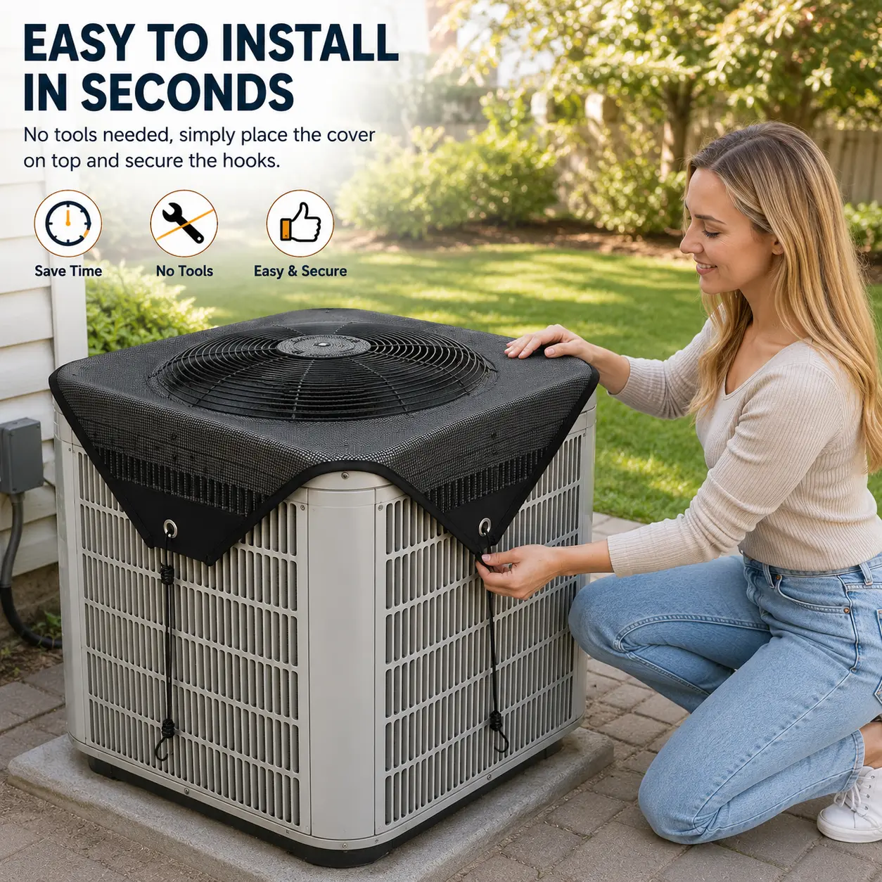 Outdoor AC Cover Top Only - Central Air Conditioner Mesh Guard for Leaves Debris, Universal Fit Square Condenser Unit 28×28 to 36×36, All Season Breathable HVAC Top Protector windproof design protection cold conditioner cover dustproof