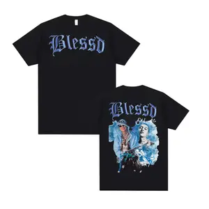 Blessd Blue Gothic Logo Collage Graphic Shirt Latin Trap Reggaeton Artist Merch Streetwear for Fans Concert Outfit Gift Shirt For Men Women