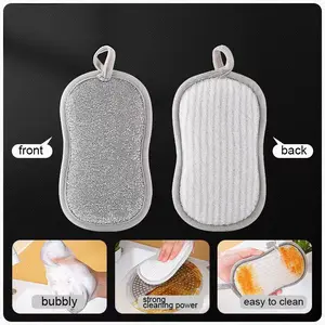 Dual-Sided Kitchen Scrubber Sponge – Non-Scratch Silver Wire & Absorbent Fiber, Ergonomic Grip, Easy-to-Clean Dish Scrub for Pots/Pans