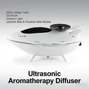 Space Ship Aromatherapy Machine, 200ML Water Tank, Jellyfish & Mist Spray Modes, Colorful Lights, Remote Control, Timer, Office Home Use