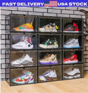 2x 4x 8x Magnetic Drop Side Shoe Box Storage Containers Sneaker Display Cases