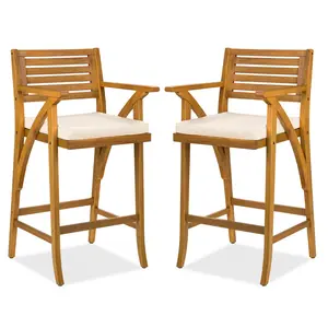 Best Choice Products Set of 2 Outdoor Acacia Wood Bar Stools Bar Chairs w/ Weather-Resistant Cushions - Teak Finish Best Choice Products Set of 2 Outdoor Acacia Wood Bar Stools Bar Chairs w/ Weather-Resistant Cushions - Teak Finish