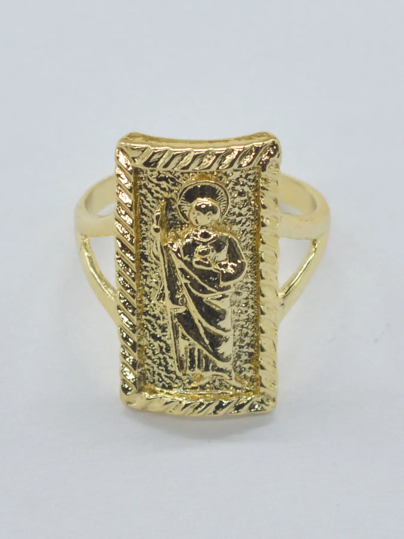 14k Gold Plated Saint Jude Open Ring, Radiant Rectangle Rings, Elegant Exaggerated Ring, Unisex Religious Jewelry, Daily Wear, Party, Gift, Holiday, Religious Memorial Accessory
