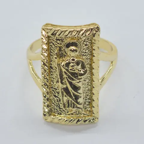 14k Gold Plated Saint Jude Open Ring, Radiant Rectangle Rings, Elegant Exaggerated Ring, Unisex Religious Jewelry, Daily Wear, Party, Gift, Holiday, Gold Color Rings, Religious Memorial Accessory