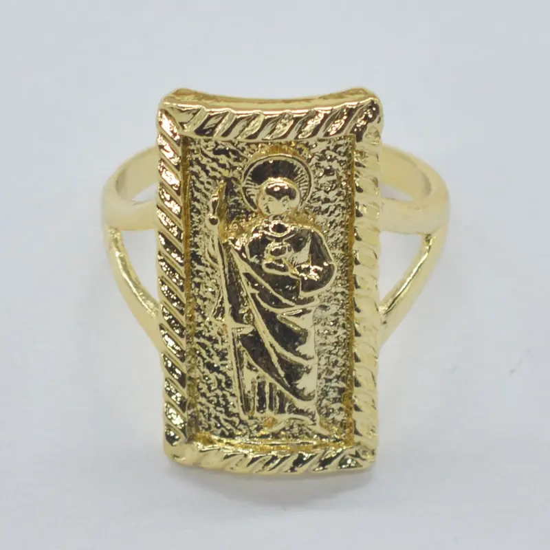 14k Gold Plated Saint Jude Open Ring, Radiant Rectangle Rings, Elegant Exaggerated Ring, Unisex Religious Jewelry, Daily Wear, Party, Gift, Holiday, Gold Color Rings, Religious Memorial Accessory