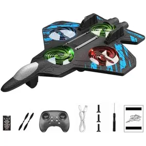 Remote-Controlled Fighter Jet 2.4ghz Foam Remote Control Airplane 360° Tricks Stunt Flights Rc Plane with Fancy LED Stable Hovering and Circle Fly for Indoor Outdoor Christmas & Birthday Gifts (Blue)