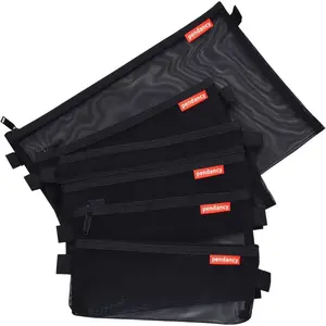 5Pcs Black Mesh Zipper Pouch, Lightweight Nylon File Folders Document Organizer for Travel and Office Supplies (A4 A5 A6)
