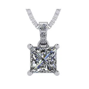 Princess Cut Solitaire Necklace, 4 Prong Sterling Silver w/Pure Brilliance Zirconia, 6.0mm, 7.0mm & 8.0mm