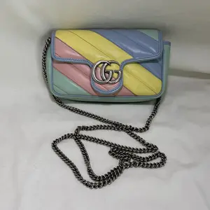 Pre-owned GUCCI Marmont Mini Pastel Colorblock Chain Crossbody Bag Monica