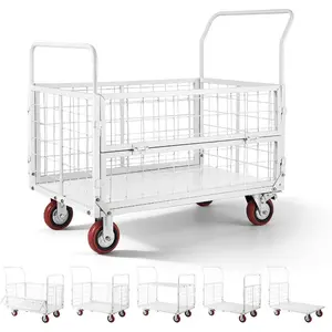 VEVOR Heavy Duty Platform Truck, 2000 LBS Industrial Steel Flatbed Cart with 360 Swivel Wheels, Platform Push Cart Dolly, Easy Storage for Warehouse/Garage/Moving/Garden (48x 24x 32)VEVOR Super Brand Day