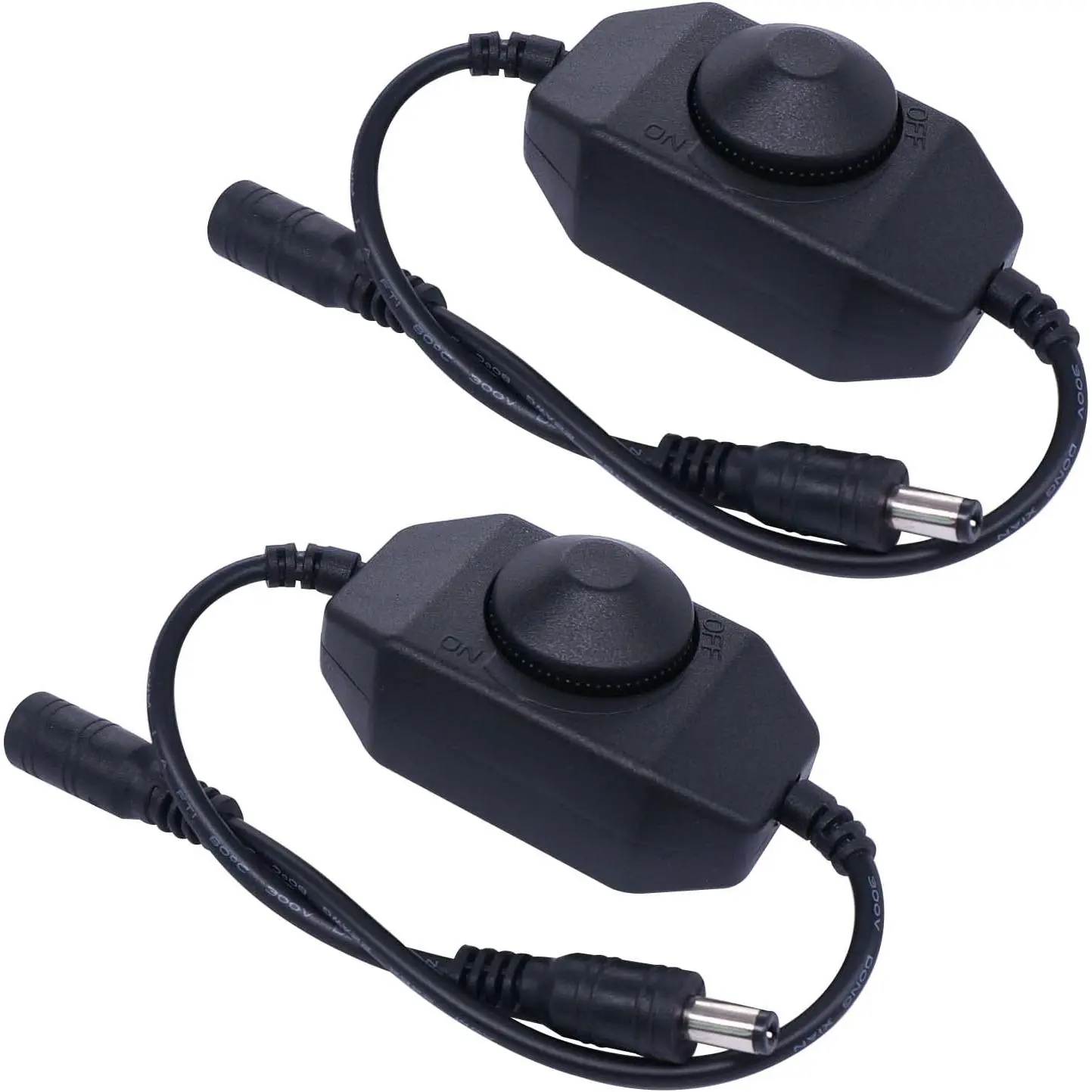 2Pcs PWM Rotary Inline Dimmer Controllers (Black Model 018-BK, 2A Each Color) - Light Dimmable, Stepless Bright, DC12V-24V for LED Strip, Rope, Ambient Lights
