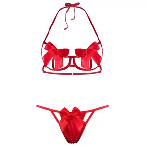 Sexy Womens Lingerie Sets, Bow Tie Hot Cute 2 Piece Christmas Valentines Sleepwear Nightwear