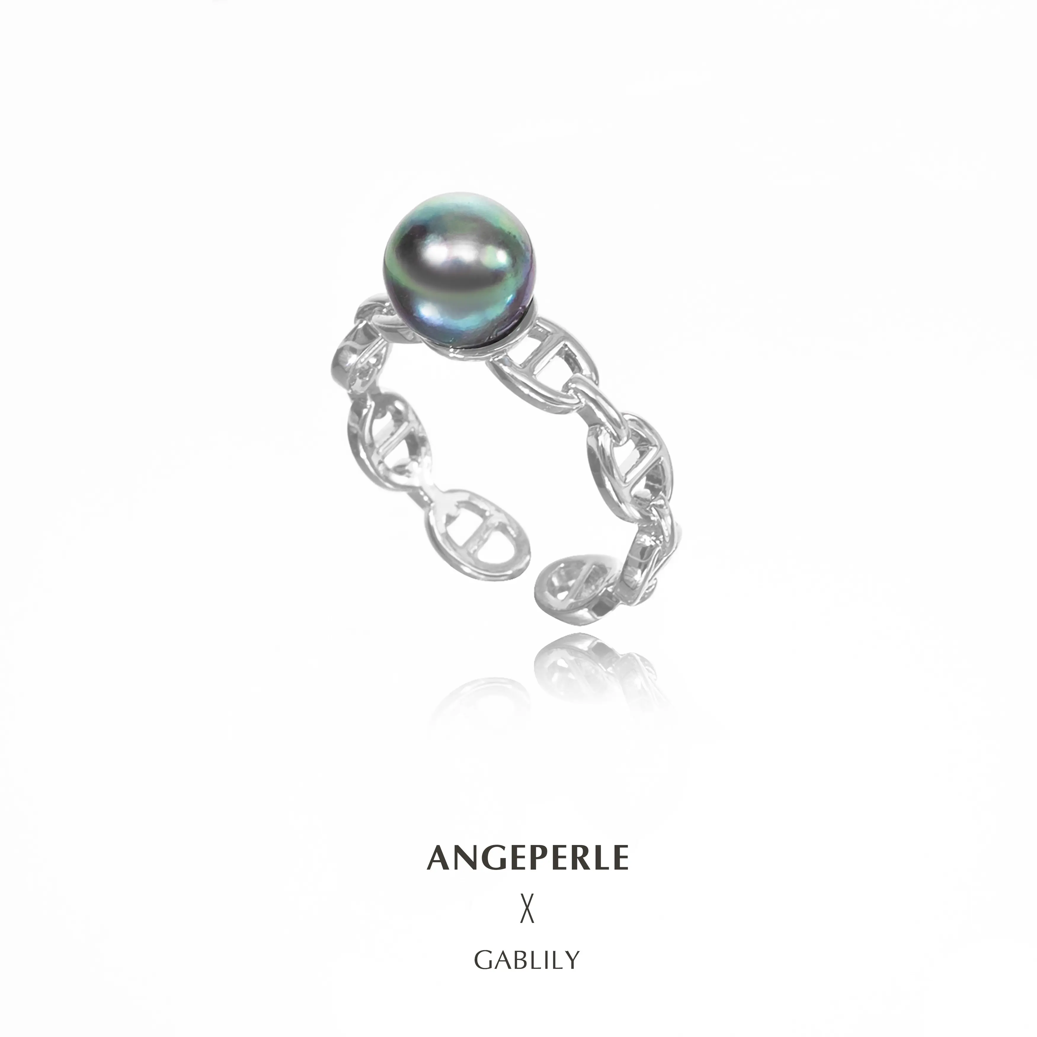 ANGEPERLE Alloy and madama Seawater Pearl Ring 7-8mm TSYM086