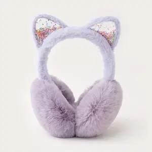 A Fun And Cute Foldable Cat Ear Plush Earmuff with a Sand Design for Warmth