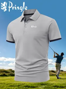 Men's Golf Polo Shirt with Pringle Lion Logo, Elastic Casual Breathable Four-Season Comfortable High-End Collared Shirt