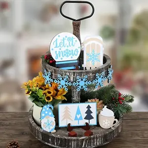 Winter Themed Tiered Tray Decoration, 14pcs/set Snowman & Snowflake & Tree & Letter Pattern Decoration, Home Decor for Living Room Bedroom Dining Room, Ornaments