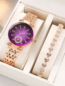 Women's Quartz Watch, With Heart shape Bracelet, Quartz Movement, Round Dial, Zinc Alloy Case, Button Battery Wristwatch, Casual Trendy Wristwatch, Modern Fashionable Wristwatch, Ideal Gift for Valentine's Day, Birthday