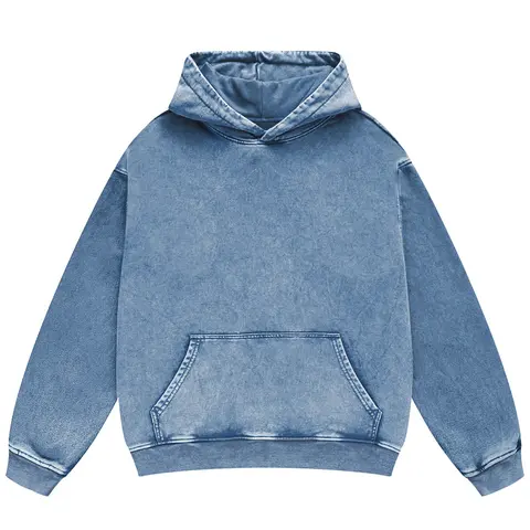 FAIABLE Women's Oversized Acid Wash Cotton Hoodie - 2025 Korean Retro Heavyweight Fleece, Distressed Long Sleeve Pullover, Kangaroo Pocket, Casual for Dancing, Party, US Shipping, Round Neck