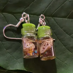 Seashell Jar Earrings - Green Top Transparent Jar Design with Seashells Inside