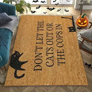 Humorous Pet Mat Don't Let Cats Out or Police In, Funny Welcome Door Mat for Home Entrance, Outdoor Use, Funny Doormat, Gift for Pet Lovers, Print Rug