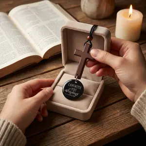 Bible Verse Cross Car Rearview Mirror Hanging Ornament, Christian Faith Decor with Blessing Words, Wall & Tabletop Decoration for Home, Room & Church