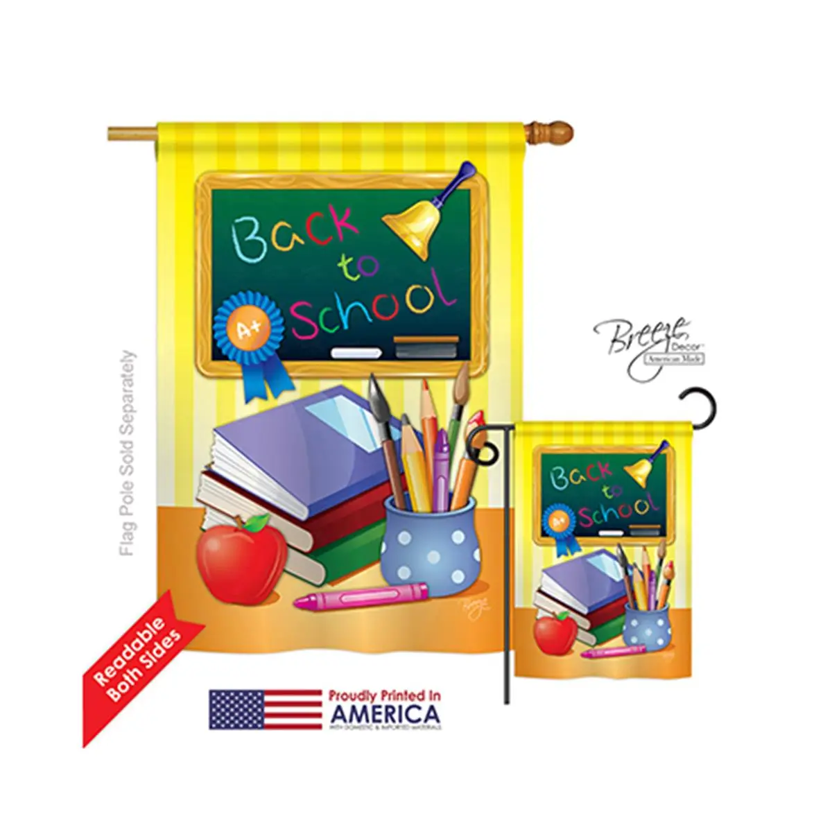 Breeze Decor 15074 Eco-Friendly Back to School Double-Sided Vertical House Flag - Original Artwork, Polyester, Fade Resistant, Soft to the Touch, 40" H x 28" W x 0.2" L