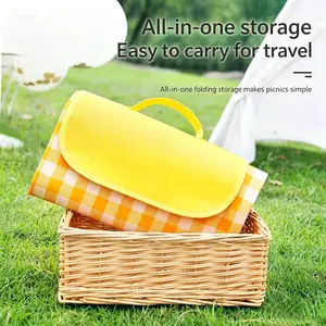 Waterproof, foldable, sand-resistant large checkered picnic mat; washable, portable—ideal for parks, beaches, camping, and gardens; ultra-large picnic beach blanket; quick-drying portable mat; suitable for travel, hiking, music festivals; yellow.