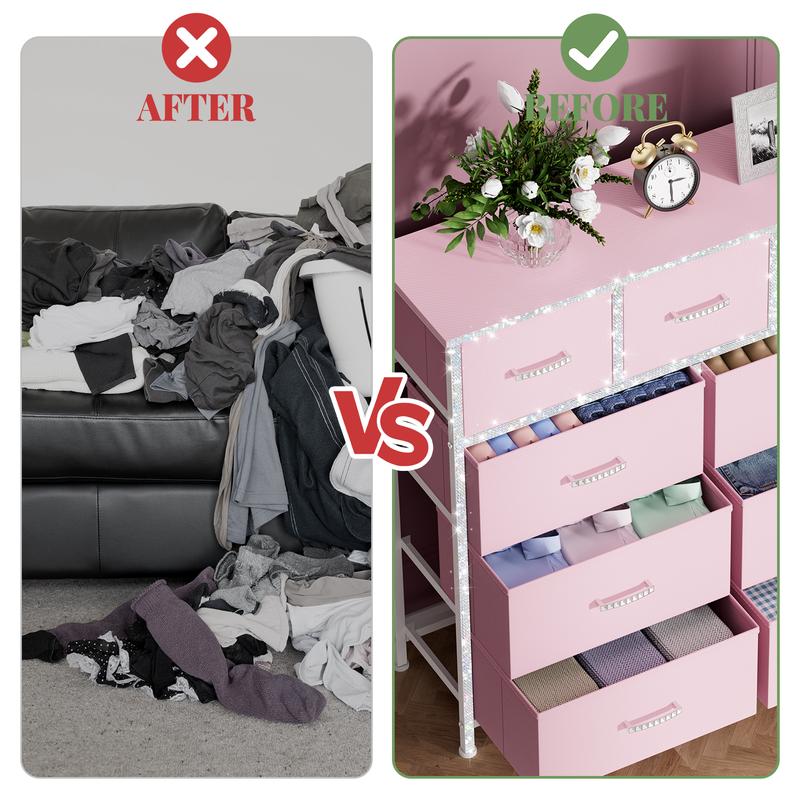 【Prime Day】9 Drawer Dresser for Bedroom, Storage Organizer with 9 Drawers, Chest of Drawers with Fabric Bins, Sturdy Metal Frame, Wood Tabletop for Guest Room, Closet, Entryway, Nursery