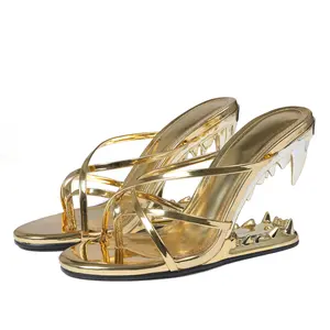 VIMISAOI Wedge Sandals for Women Open Toe Strappy High Wedge Heels Shark Tiger Teeth Slip On Comfortable Dress Work Sandal Wedding Party Summer Sandals Shoes Summer Trendy Shoes