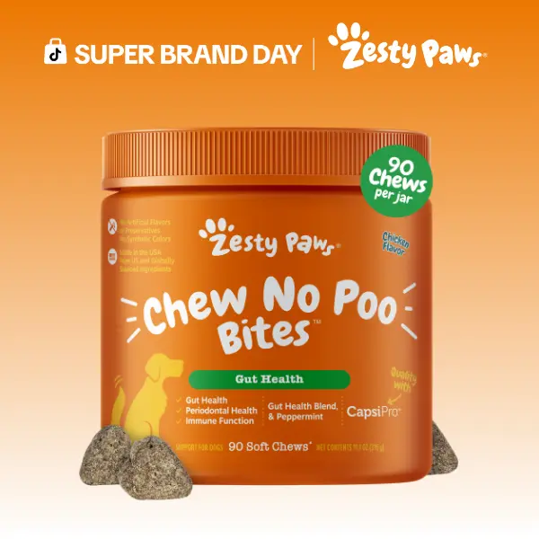 Zesty Paws Chew No Poo Bites™ for Dogs - Chicken Flavor All Natural Digestive Support Supplements with Capsimax & Probiotics