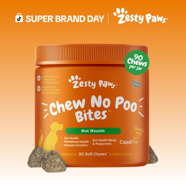 Zesty Paws Chew No Poo Bites™ for Dogs - Chicken Flavor All Natural Digestive Support Supplements with Capsimax & Probiotics