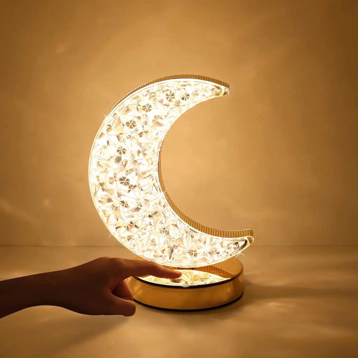 Star-Moon Crystal LED Multicolor Atmosphere Lamp, Ramadan Light with 3 Color Modes & Touch Control, Warm Glow Night Light for Kids Bedroom Decor & Birthday Gift, Atmosphere Light