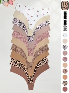 Women's Leopard Print Seamless Bikini Underwear Set, Lightweight Breathable Quick-Dry Sports Yoga Dance Wear, Multi-Pack Economical