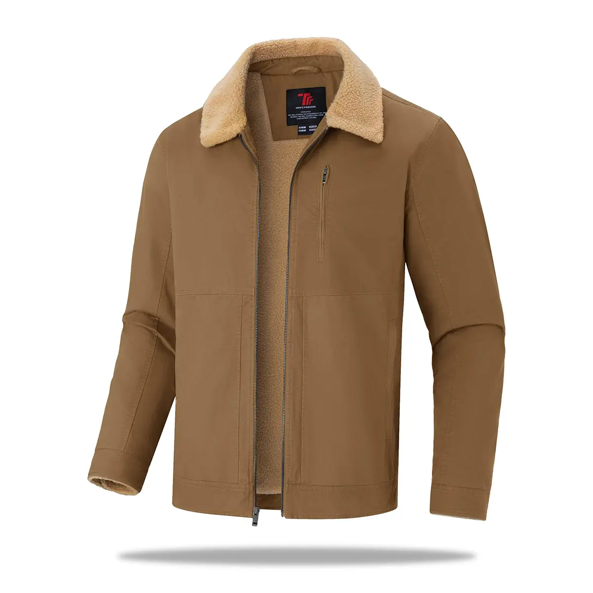GOPUNE Men's Heated Jacket Winter Cotton Coat Sharpe Fleece Lined Full Zip Warm Cargo Zipper Pockets Lightweight Work Trucker Thermal