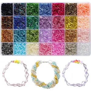 4800Pcs 7mm Tube Beads Kit with 28 Colors Glass Bugle Seed Beads Small Craft Beads for DIY Bracelet Necklaces Jewelry Making