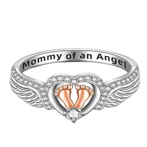 Creative Baby Mom's Angel Ring Fashion Angel Wings Heart Ring Gift mom  gift Engraved Ring Custom Jewelry