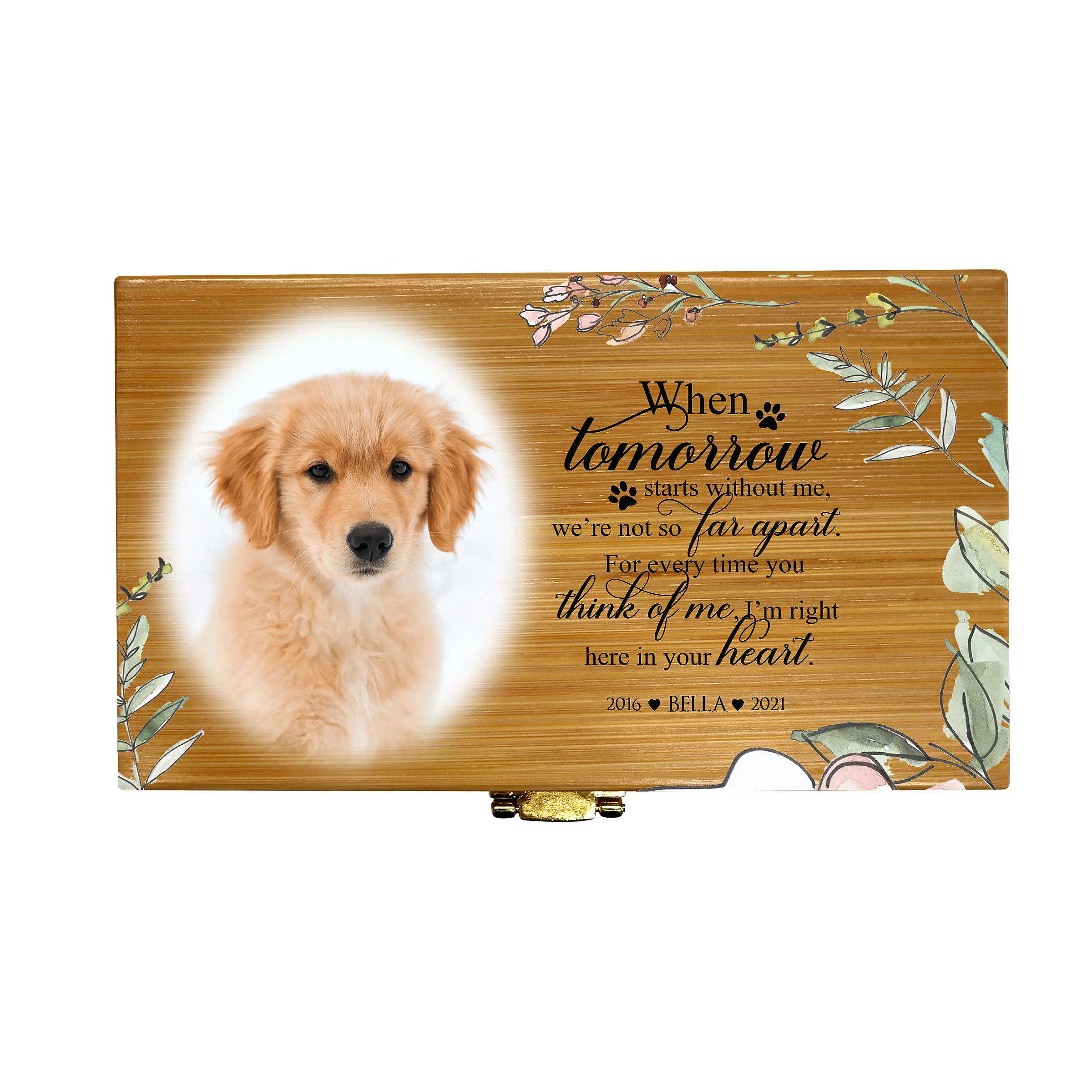 Personalized Pet Bamboo Photo Cremation Urn Memorial Gift for Pet Lovers | Dog Cat Ashes Keepsake | Sympathy Gift for Pet Loss | When Tomorrow Starts