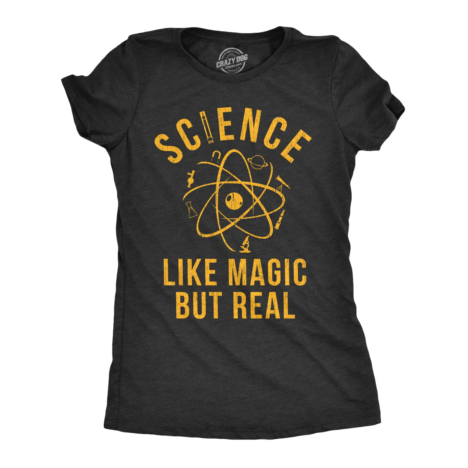 Womens Science Like Magic But Real T Shirt Funny Nerdy Teacher Tee Funny Womens T Shirts Cute Vintage Fashion Casual Ladies T-Shirt Gift Nerd Tops for Women Funny Science Top Women's Novelty Tees Black -