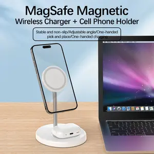 2-In-1 Wireless Charger Stand, 15w Magnetic Fast Charging, Phone Accessories, Compatible with iPhone Series & AirPods Charger, Magnetic Charger Dock
