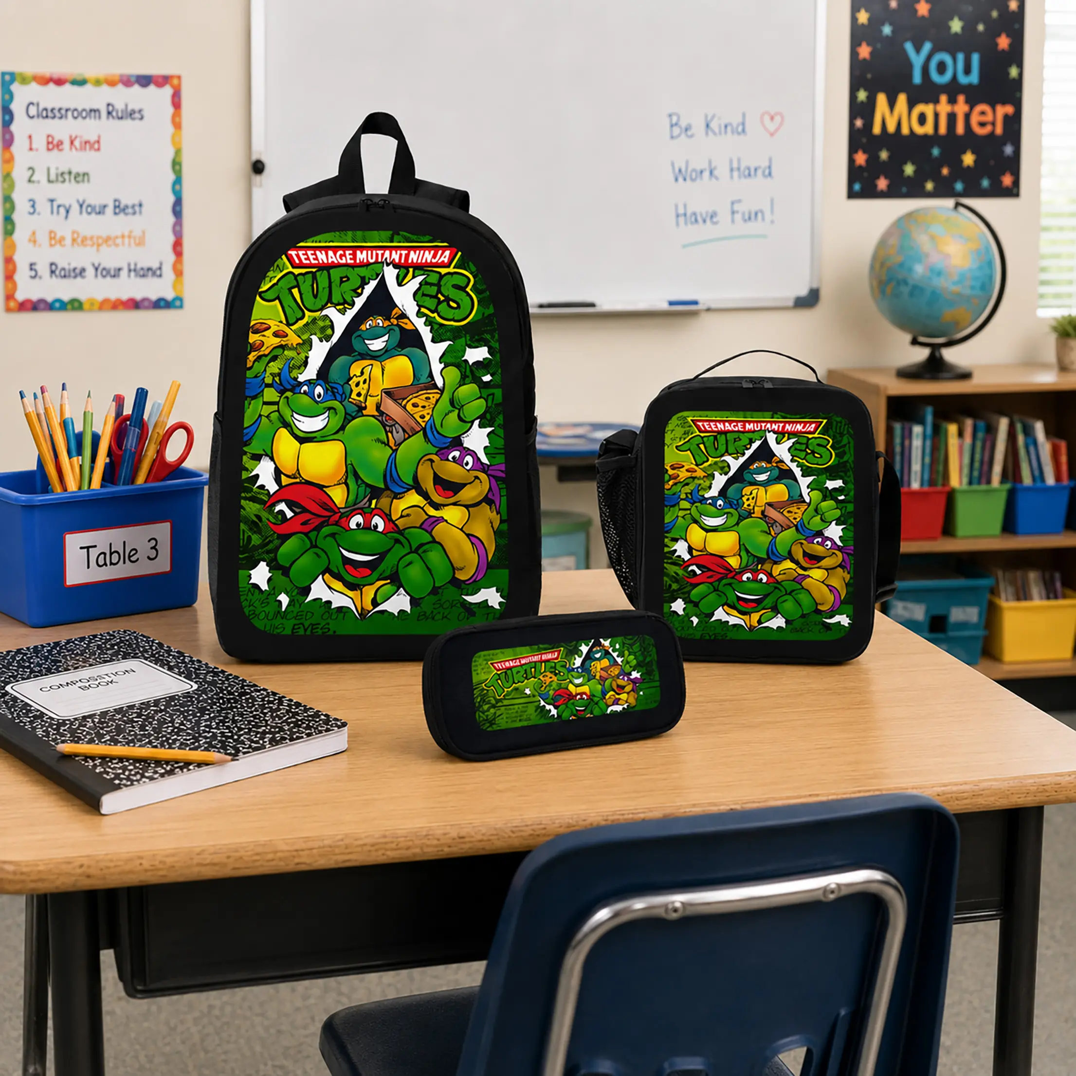 Teenage Mutant Ninja Turtles TMNT Backpack Set 3Pcs Polyester Backpack Lunch Bag Pencil Case Ninja Turtle Graphic Large Capacity Lightweight Back To School Travel Gift For Boys Girls Teens Students