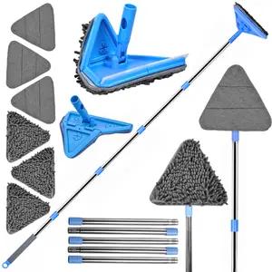 DSV-Standard Long Handle Wall Cleaner Adjustable Length Wall Mop 360° Spinning Head Floor Wall Washing Cleaning Tool for Walls Ceiling Fans Floors Baseboards Window Dust Kitchen General Purpose, 6 Replacement Pads and 1 Silicone Squeegee