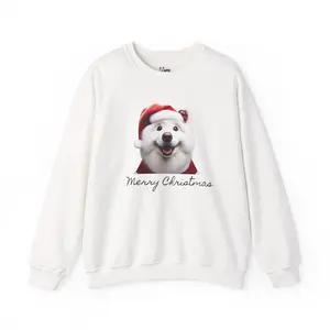 Santa Samoyed Merry Christmas Sweatshirt, Holiday Gift, Dog Lover Christmas Jumper, Cozy Winter Pullover, Pet Owner Christmas Present, Festive Cotton Fabric Fit Knit
